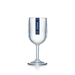 Clear wine glass with 'STRAHL' branding on a white background