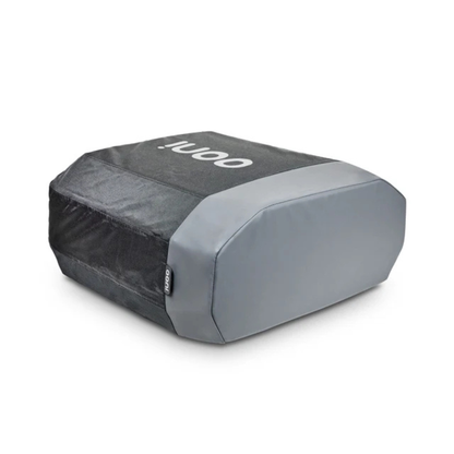 Gray and black car seat cover with 'Coo' branding on a white background