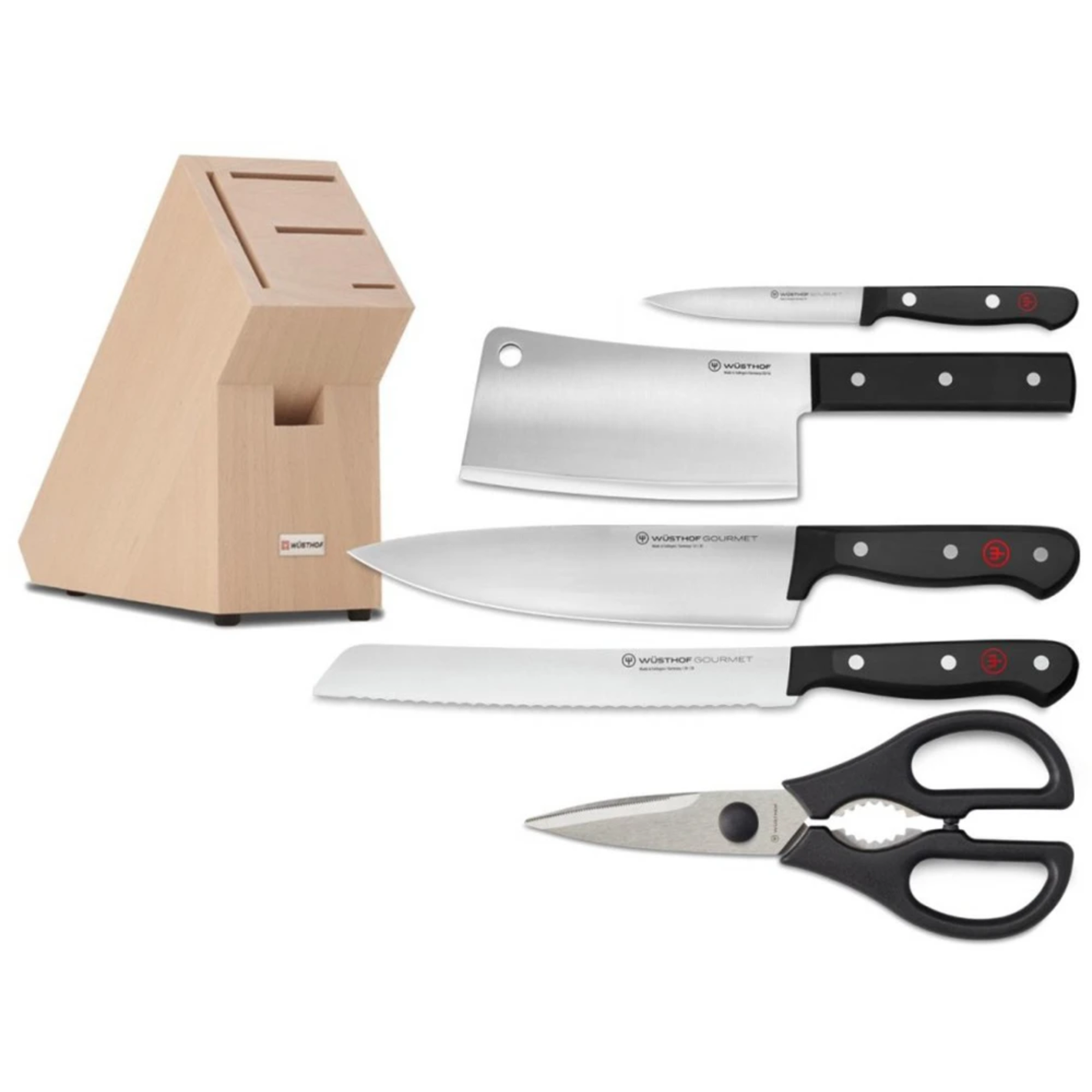 Wüsthof Gourmet 5-Piece Knife Block Set (a 4-knife and 1-scissor set with a block)