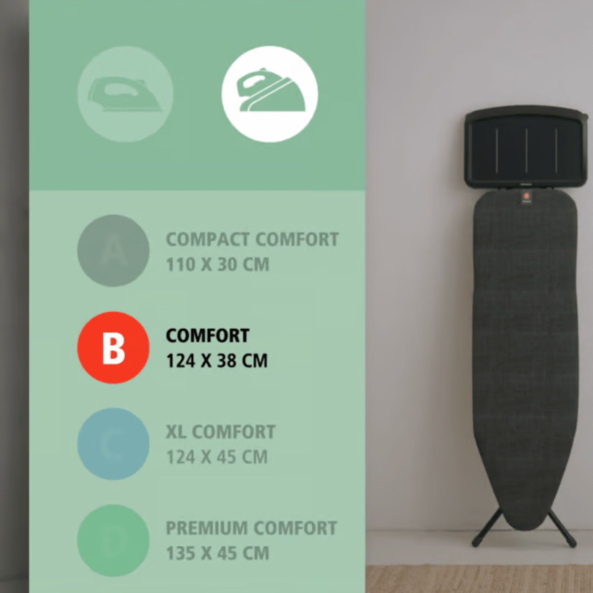 BRABANTIA TÁBUA DE PASSAR A FERRO B, 124x38cm, TITAN OVAL - Importeco