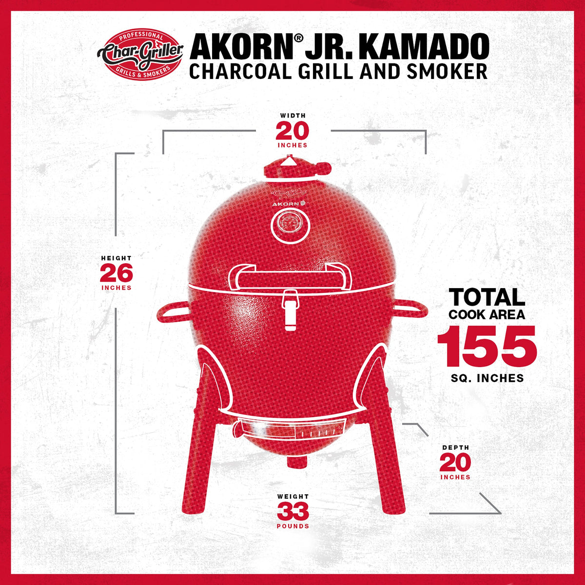 CHAR-GRILLER AKORN JR. KAMADO CHARCOAL GRILL BLACK - Importeco