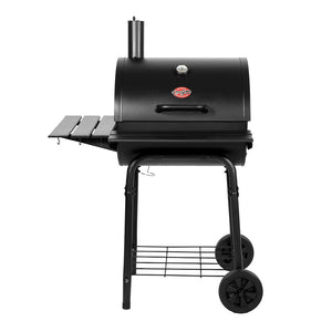 CHAR-GRILLER WRANGLER CHARCOAL BARRELL GRILL WITH METAL FRONT AND SIDE SHELF - Importeco