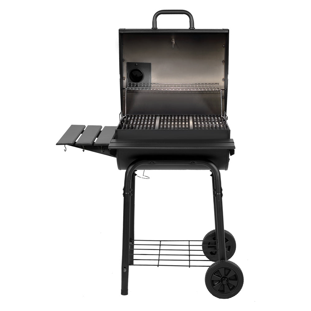 CHAR-GRILLER WRANGLER CHARCOAL BARRELL GRILL WITH METAL FRONT AND SIDE SHELF - Importeco
