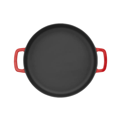Combekk Sous-Chef Double Handle Fry Pan (28cm) – Enameled Recycled Cast Iron, Red - Importeco